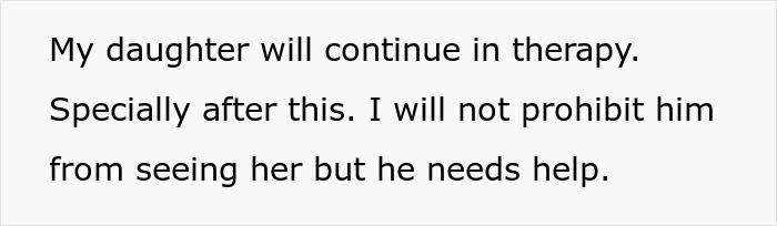 Text saying a daughter will continue therapy after an essential oils poisoning incident involving mother-in-law.