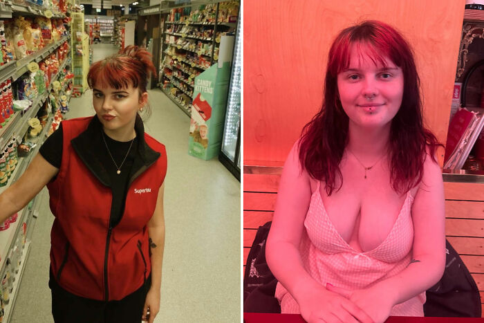19-year-old woman with vibrant red hair in grocery store and casual setting, highlighting medical diagnosis and health awareness.