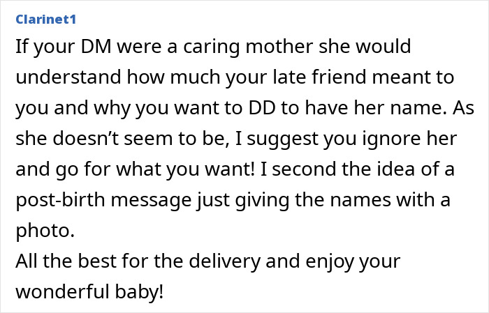 Text message discussing a mother understanding the importance of a child-pregnant mother name for a newborn announcement. Text message discussing a mother understanding the importance of a child-pregnant mother name for a newborn announcement.