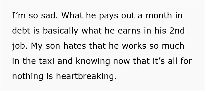 Sad message about husband's huge debt and the emotional impact of keeping it a secret from his wife.