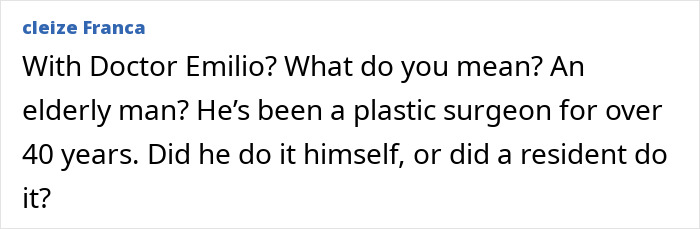 Text message discussing a plastic surgeon and concerns about a mom's butt lift procedure going horribly wrong.