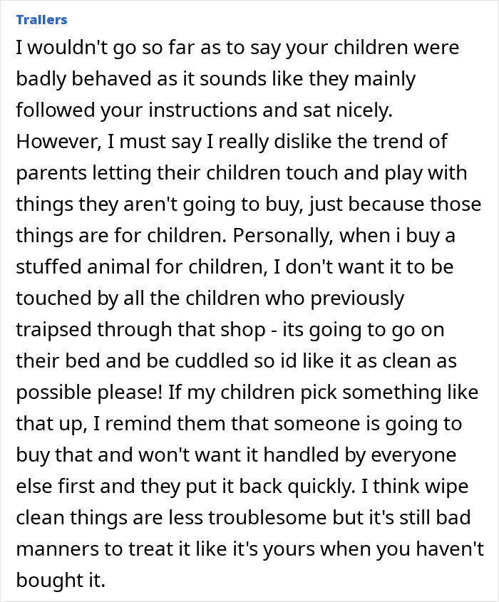 Text excerpt from British woman lectured on parenting by French shop owner during holiday discussing children’s behavior and shop etiquette. Text excerpt from British woman lectured on parenting by French shop owner during holiday discussing children’s behavior and shop etiquette.