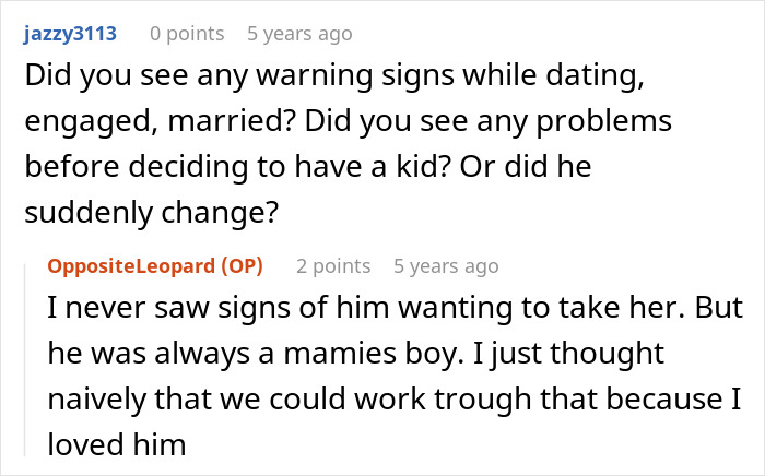 Reddit comment discussion about a mother-in-law poisoning toddler with essential oils, husband shocked and wife leaves.