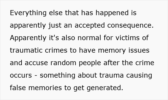Text about victims of traumatic crimes having memory issues and false memories causing random accusations after the <a target=