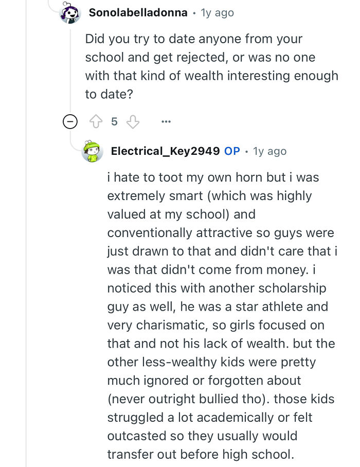 Reddit user from prestigious private school shares insights on dating, wealth, and social dynamics among students.