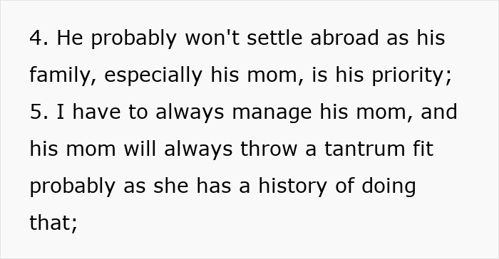 Text excerpt discussing family priorities and managing a mother&rsquo;s tantrums in a relationship conflict.