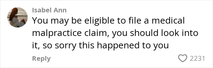Comment urging filing a medical malpractice claim after woman was permanently disfigured by celebrity facialist.