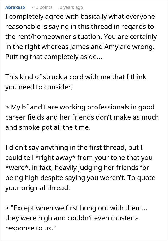 Online discussion about woman accusing homeowners of ruining her party by not leaving their home during event.