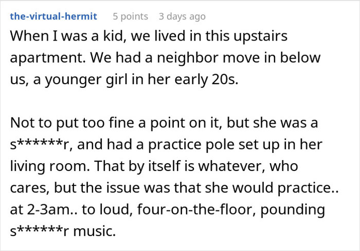 Screenshot of a Reddit story about a neighbor blasting loud music at 2 a.m. and a student&rsquo;s petty revenge at 6:30 a.m.