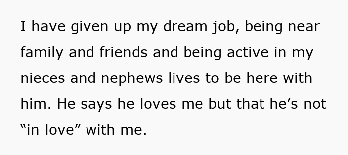 Text about husband telling pregnant wife he loves her but isn&rsquo;t in love, causing her to feel livid after marriage.