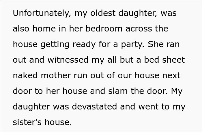 Text excerpt describing a woman&rsquo;s daughter catching her mom and husband naked, revealing a secret 22-year affair.