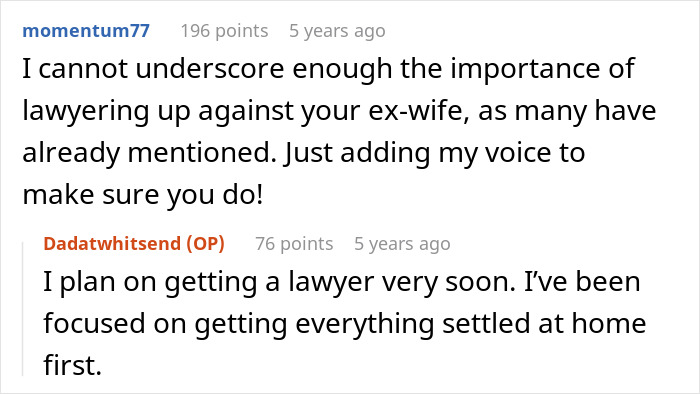 Comments from users discussing the wife leaving toddlers behind and the husband dealing with the situation and seeking legal advice.