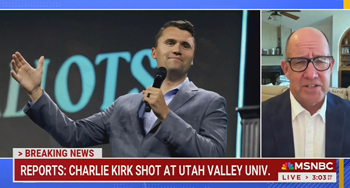 NBC analyst speaking live on MSNBC after firing for horrendous remarks about Charlie Kirk shown in split screen. NBC analyst speaking live on MSNBC after firing for horrendous remarks about Charlie Kirk shown in split screen.