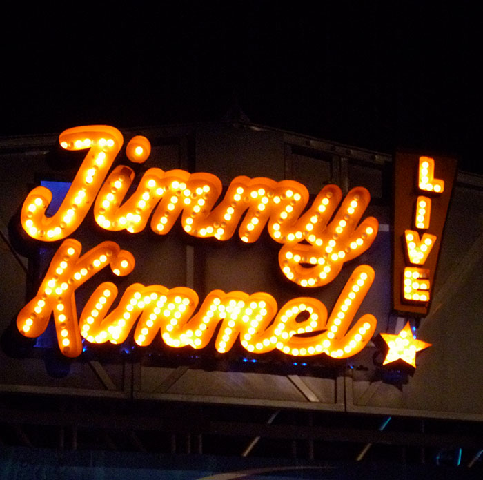 Jimmy Kimmel Live illuminated sign at night, highlighting the popular late-night talk show in a vibrant setting. Jimmy Kimmel Live illuminated sign at night, highlighting the popular late-night talk show in a vibrant setting.