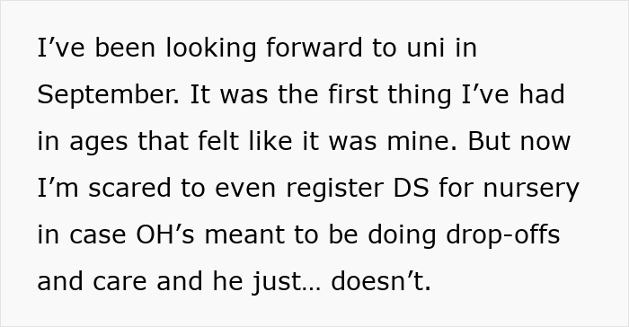 Text discussing challenges of a dad taking care of his son for the first time, forgetting diaper changes and feeding.