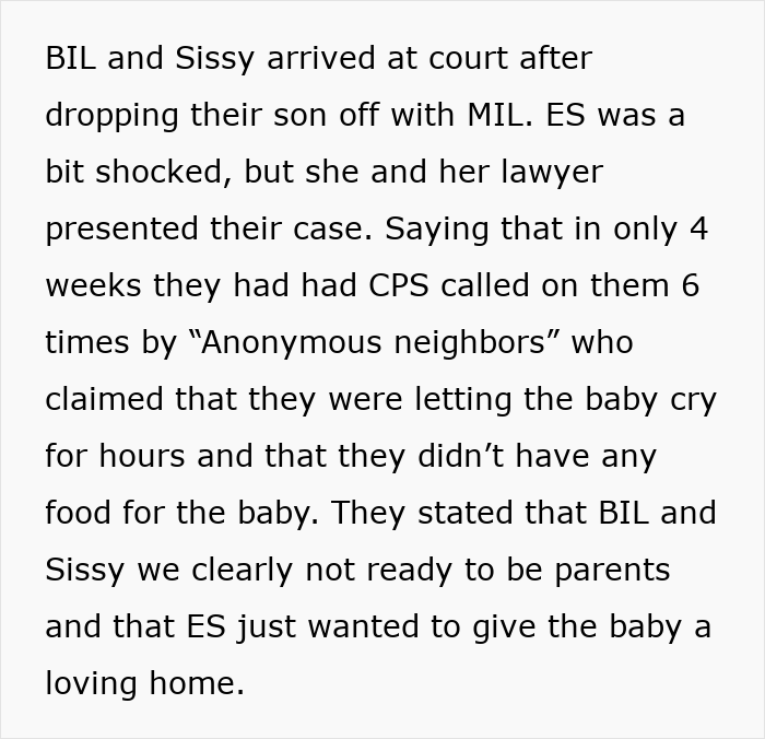 Text excerpt about a sister sending adoption papers after mistaking babysitting offer to take the baby.