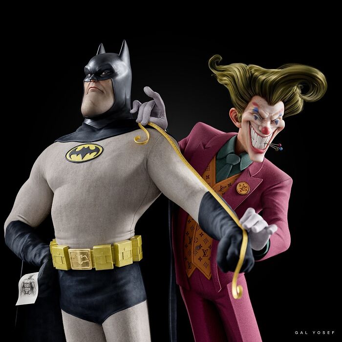 Luxury upgrade of childhood favorites Batman and Joker characters with detailed design and stylish costumes on a black background