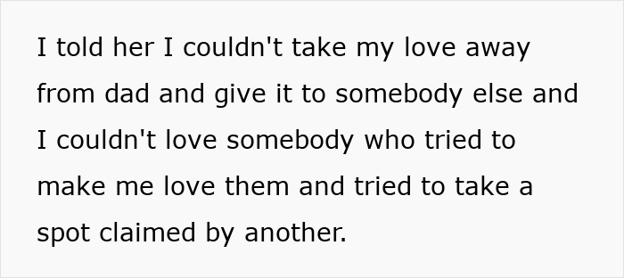 Text showing a bride refusing to let mom&rsquo;s hubby walk her down the aisle, explaining her feelings about loyalty to her dad.