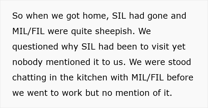 Text excerpt showing MIL and SIL secretly visiting newborn baby, leaving new mom baffled and mad about the secret operation.