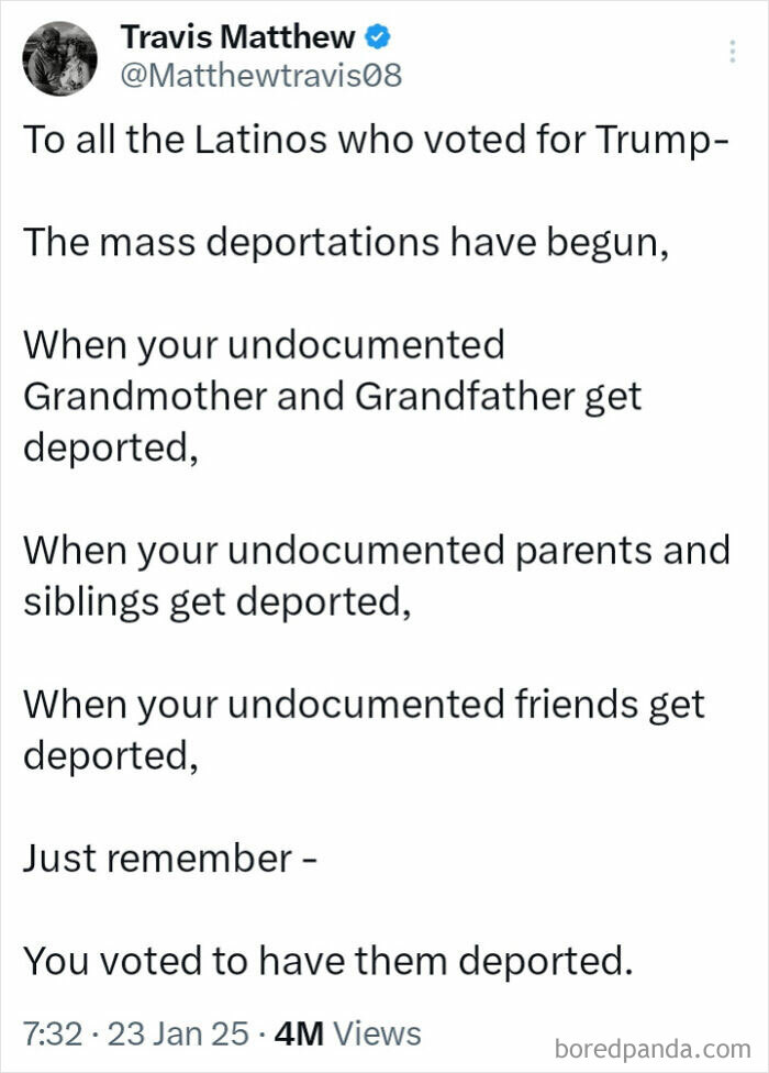 Tweet highlighting courage expressing views on mass deportations and undocumented families during a political debate.