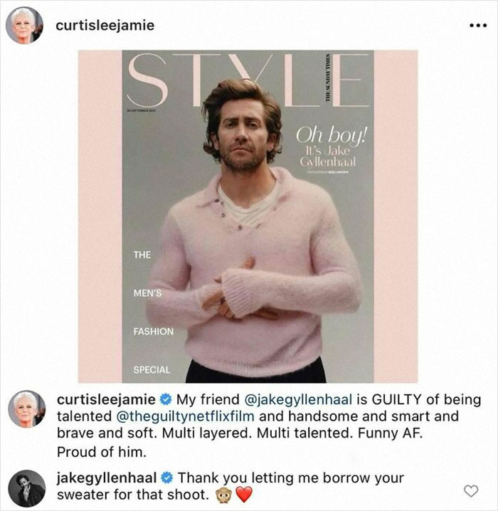 Jake Gyllenhaal featured on a magazine cover with celebs dropping unexpected gems in the comments on Instagram.