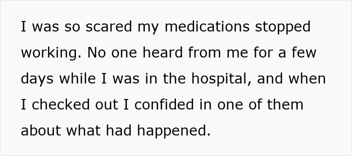 Text image with a personal story about a schizophrenic man&rsquo;s feelings during a hospital visit and medication fears.