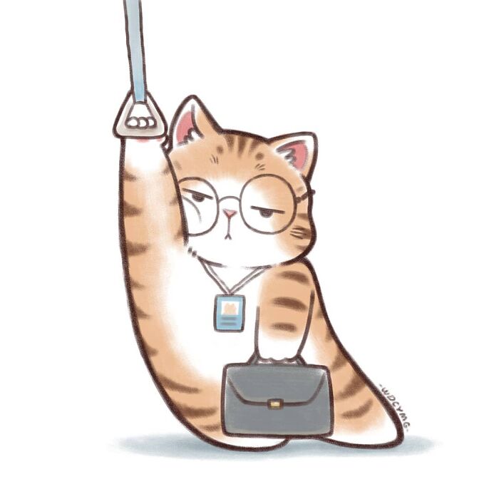 Illustration of a cute cat wearing glasses and holding a briefcase, showcasing adorable cat illustrations style.