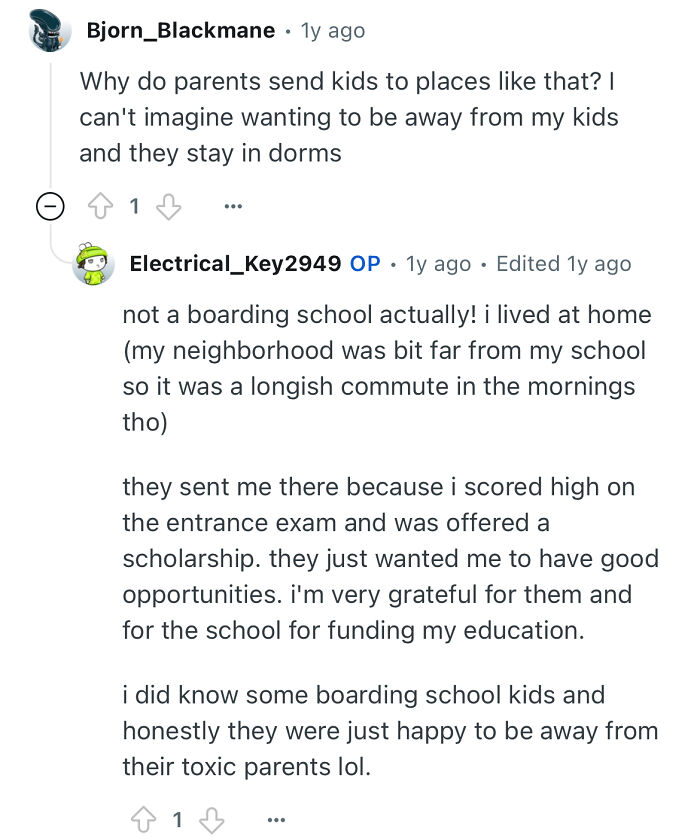 Reddit user who studied in a prestigious private school explains reasons for attending and shares personal experiences.