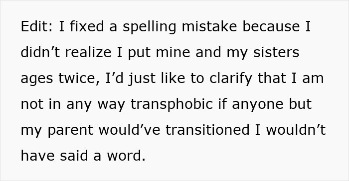 Alt text: Text post discussing a parent turned trans and the impact on their 18-year-old son’s life and family dynamics. Alt text: Text post discussing a parent turned trans and the impact on their 18-year-old son’s life and family dynamics.
