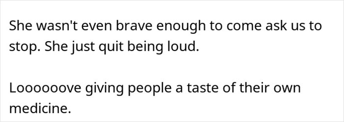 Text excerpt about a neighbor blasting music at 2 a.m. and a student getting petty revenge at 6:30 a.m.