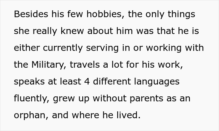 Summary text describing a woman&rsquo;s boyfriend acting secretive and mysterious, prompting her mom to hire a PI.