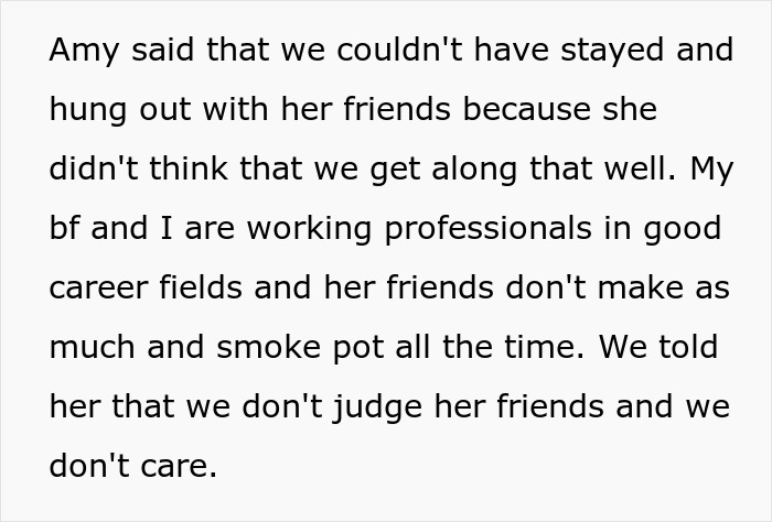 Text excerpt discussing a woman accusing homeowners of ruining her party because they didn&rsquo;t leave their home.