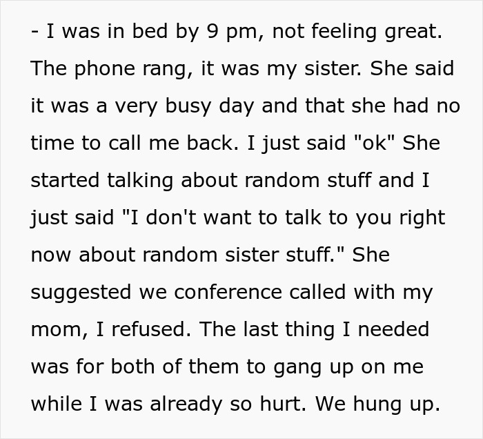 Text excerpt showing a woman’s emotional phone conversation about family tensions related to studying abroad decisions. Text excerpt showing a woman’s emotional phone conversation about family tensions related to studying abroad decisions.