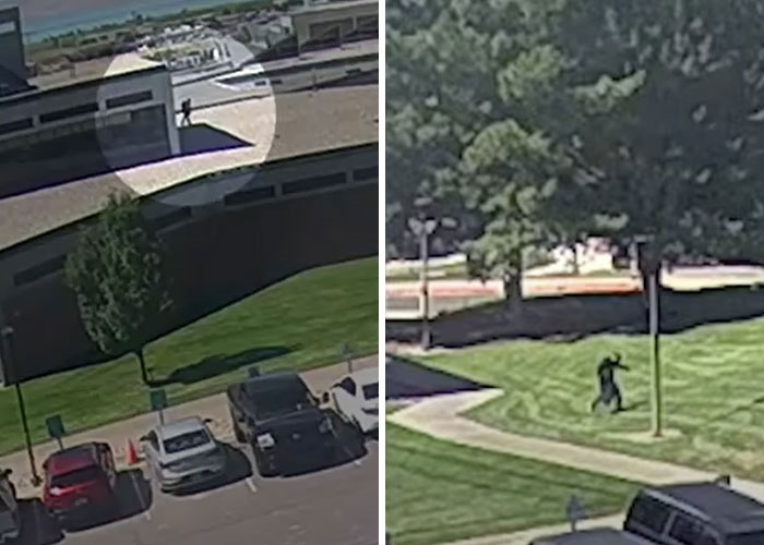 Surveillance footage showing man falsely confessing to being Charlie Kirk's assassin walking near building and grassy area. Surveillance footage showing man falsely confessing to being Charlie Kirk's assassin walking near building and grassy area.