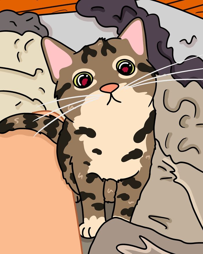 Illustration of a curious cat inspired by viral cat moments, turned into funny art by a creative artist.