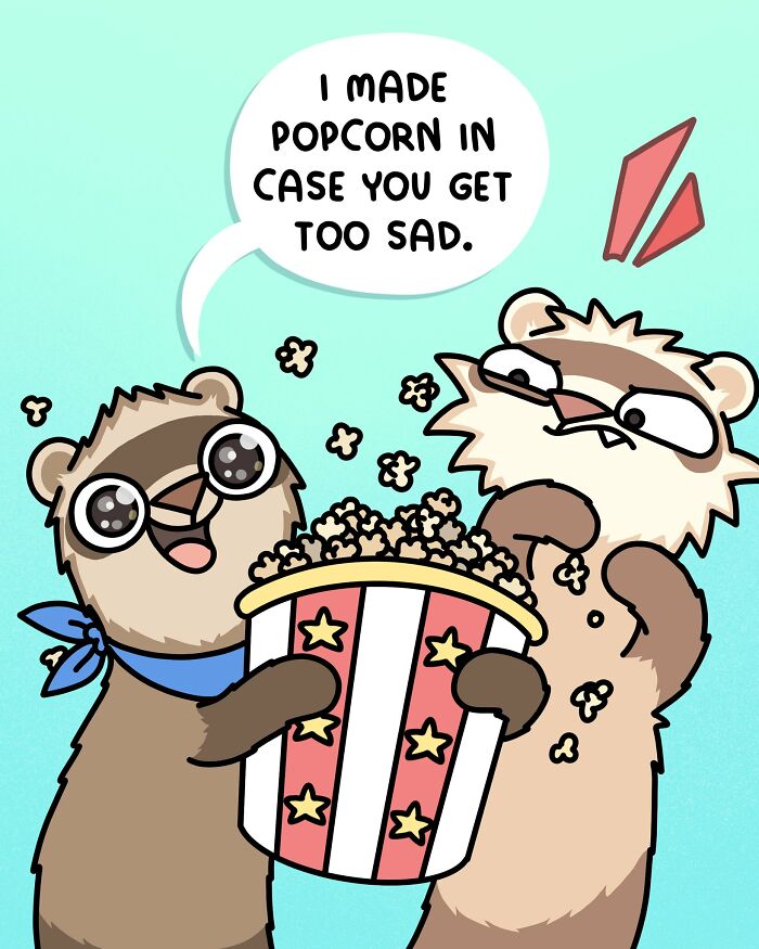 Cartoon ferret saying you don’t need therapy, highlighting life with two ferrets and a cat in a playful style.