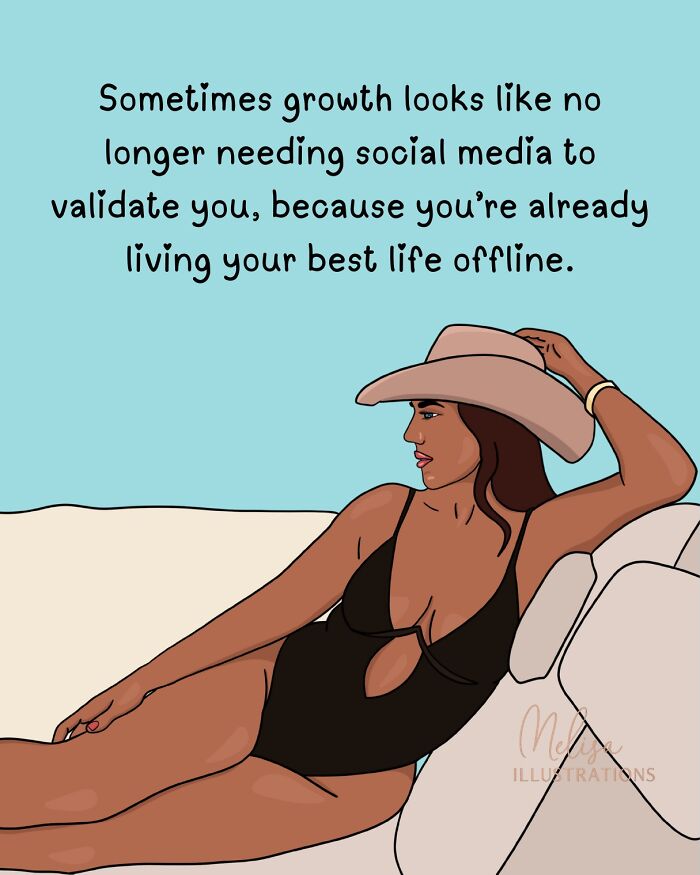 Illustration of a powerful woman in a hat relaxing, representing empowering illustrations reminding women of their strength.