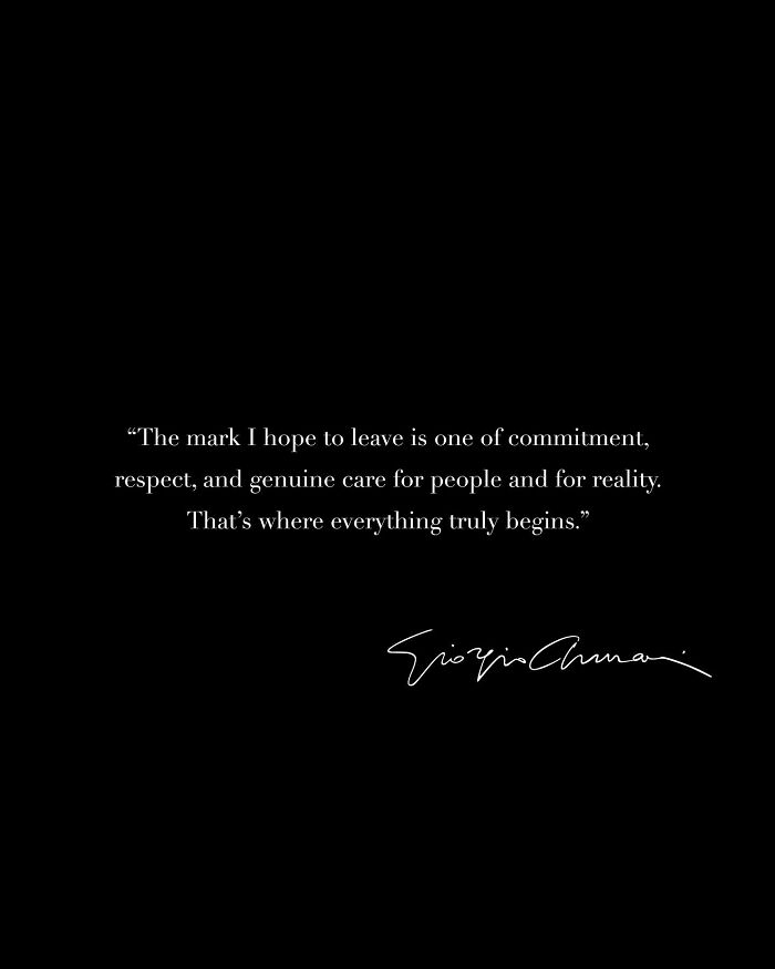 Inspirational quote by Giorgio Armani on commitment and respect, highlighting the legacy of the legendary fashion designer Giorgio Armani. Inspirational quote by Giorgio Armani on commitment and respect, highlighting the legacy of the legendary fashion designer Giorgio Armani.