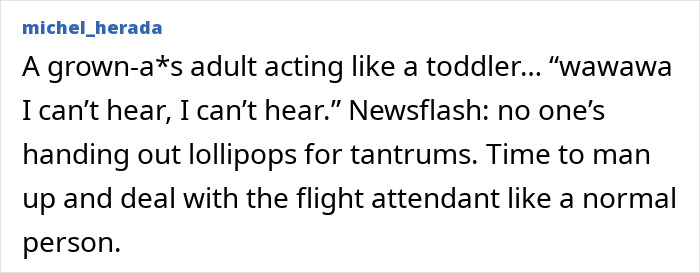 Screenshot of a social media comment criticizing an entitled passenger kicked off a flight after telling an attendant to shut up. Screenshot of a social media comment criticizing an entitled passenger kicked off a flight after telling an attendant to shut up.