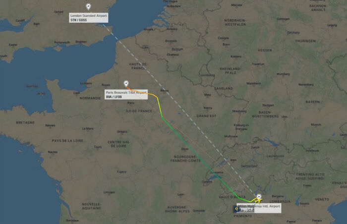 Flight path map showing a plane's route where passengers ate their own passports, causing mayhem during the flight. Flight path map showing a plane's route where passengers ate their own passports, causing mayhem during the flight.