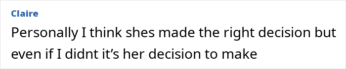 Text comment with Claire supporting Bruce Willis' wife defending decision to move him out of family house amid dementia battle. Text comment with Claire supporting Bruce Willis' wife defending decision to move him out of family house amid dementia battle.