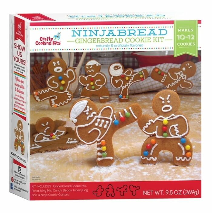 Ninjabread gingerbread cookie kit with ninja-shaped cookies, a unique and weird purchase many would make in a heartbeat.