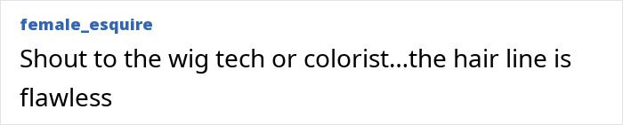 Comment praising wig tech and colorist, highlighting the flawless hairline in a post about Jennifer Lopez's new look.