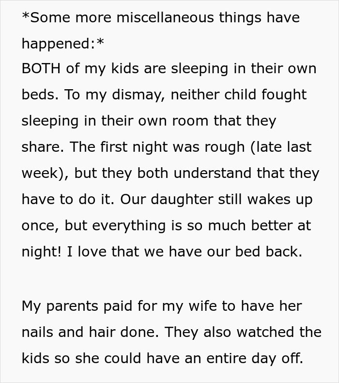 Text excerpt from a story about wife leaving toddlers behind and husband managing childcare challenges at night.