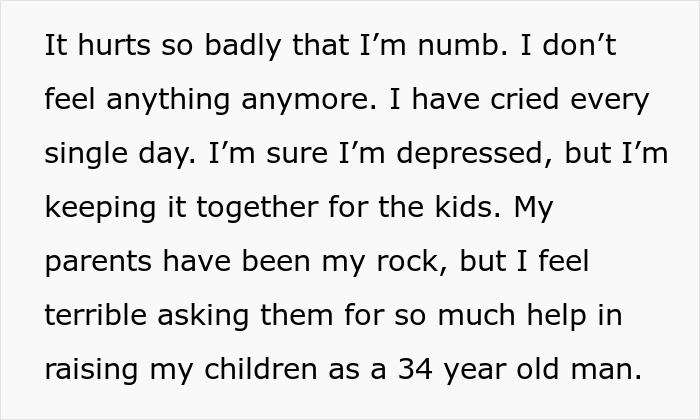 Man expressing pain and depression while struggling to raise toddlers alone after wife leaves to party with new man.