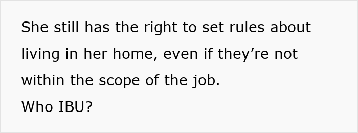 Text on a white background discussing a mom setting rules and a curfew for her live-in nanny on nights off.