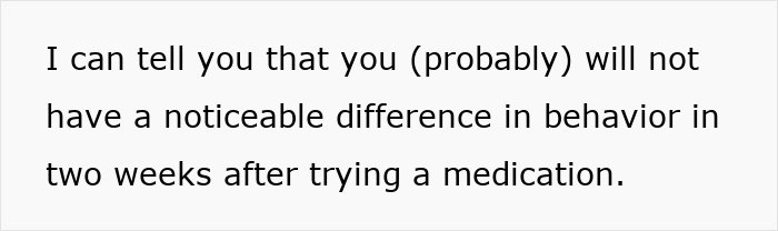 Text about schizophrenic man prank hospital visit discussing medication impact on behavior within two weeks.