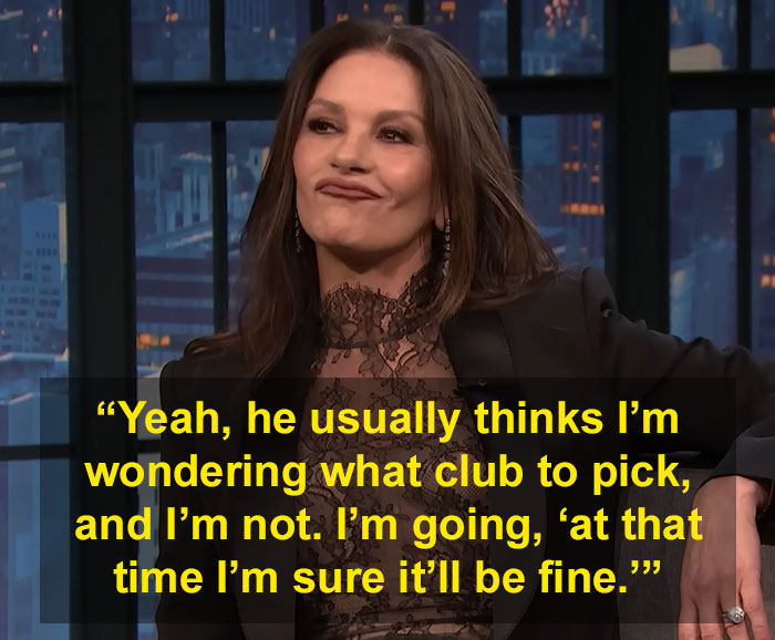 Catherine Zeta-Jones making a controversial comment during an interview, criticized for a creepy remark about a fan.
