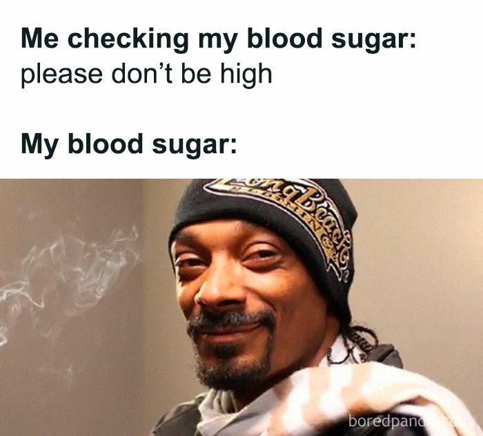 Man wearing a beanie with a smirking expression, meme about blood sugar, relevant to EMT and paramedic humor.