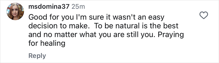 Comment praising Alyssa Milano&rsquo;s decision to remove breast implants and wishing her healing and authenticity.